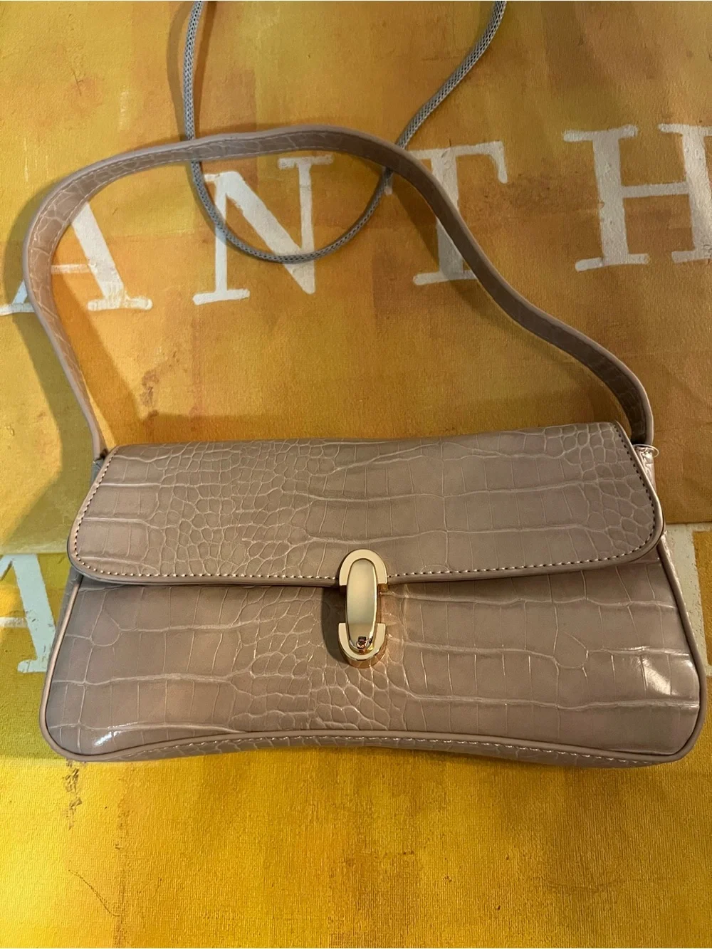Anthropologie Maeve Faux-Leather Croc Purse - NWT - Cream